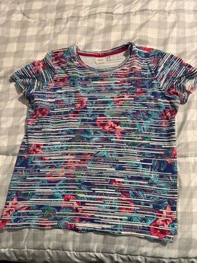 Rafaella Purple Floral Stripe Short Sleeve Top